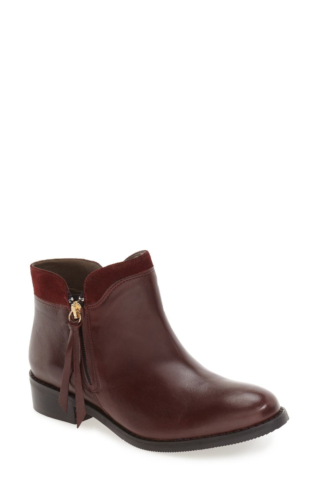 'Dot' Split Shaft Zip Bootie, Main, color, BORDEAUX LEATHER
