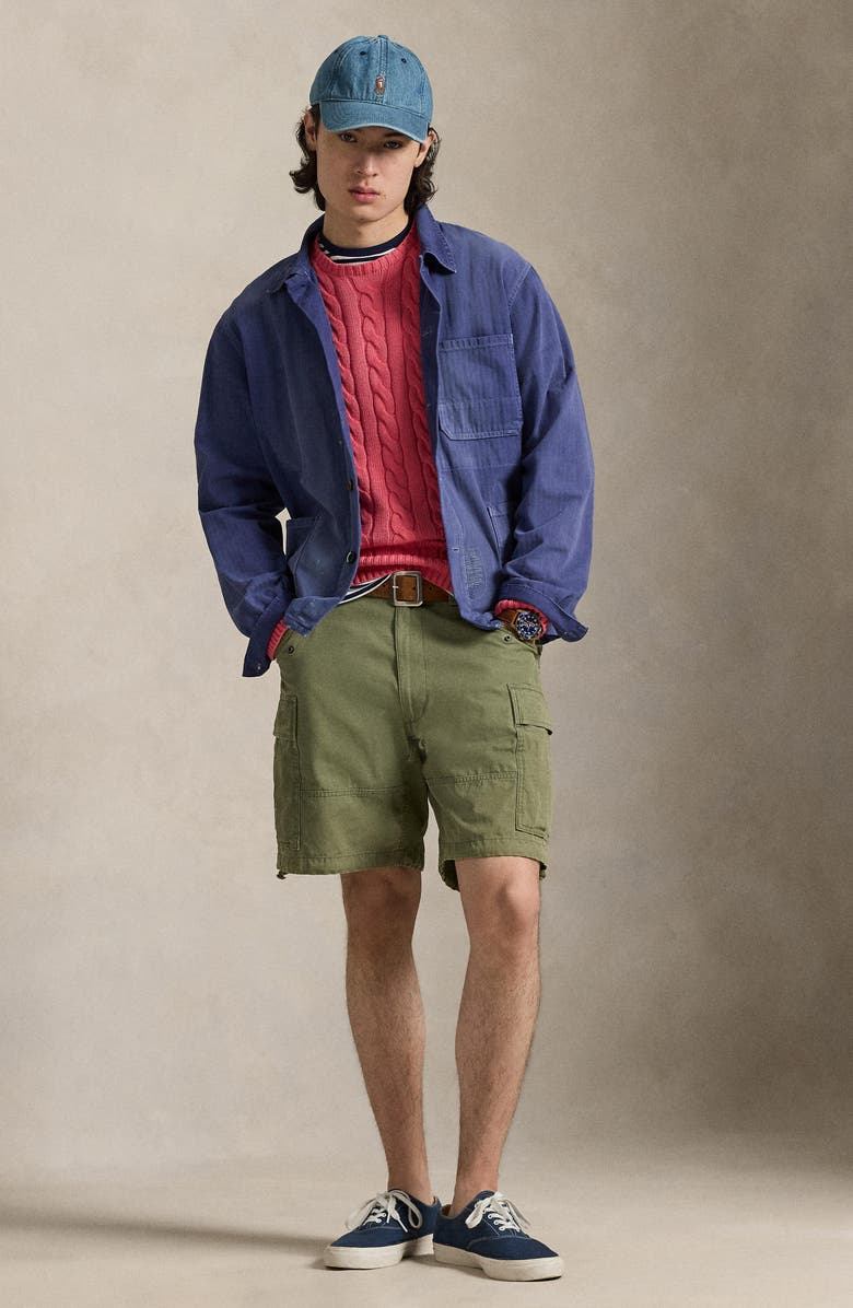 Polo Ralph Lauren Cable Stitch Cotton Crewneck Sweater, Alternate, color, Pale Red