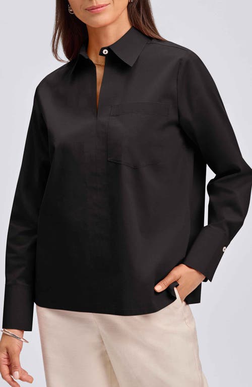 Foxcroft Bella Solid Popover Top In Black