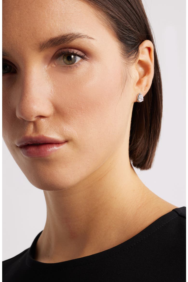 Cubic Zirconia Teardrop Earrings, Alternate, color, PLATINUM PLATED