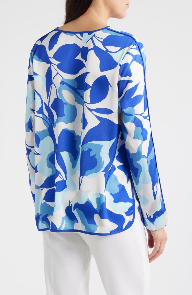 Ming Wang Split Sleeve Crêpe de Chine Blouse, Alternate, color, Sapphire Sea/ Dawn/ Multi