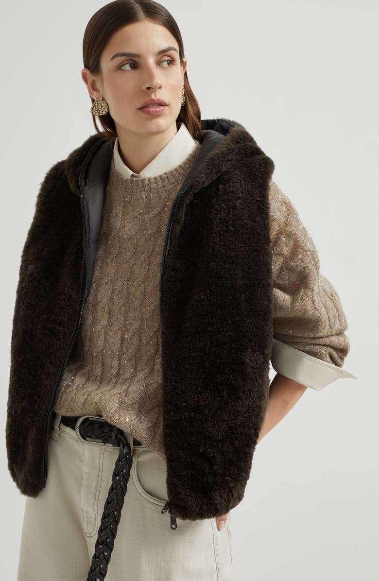 Brunello Cucinelli Hooded sweater vest, Alternate, color, Rust Brown