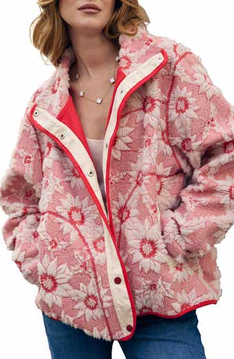 SAACHI Faux Shearling Floral Appliqué Jacket