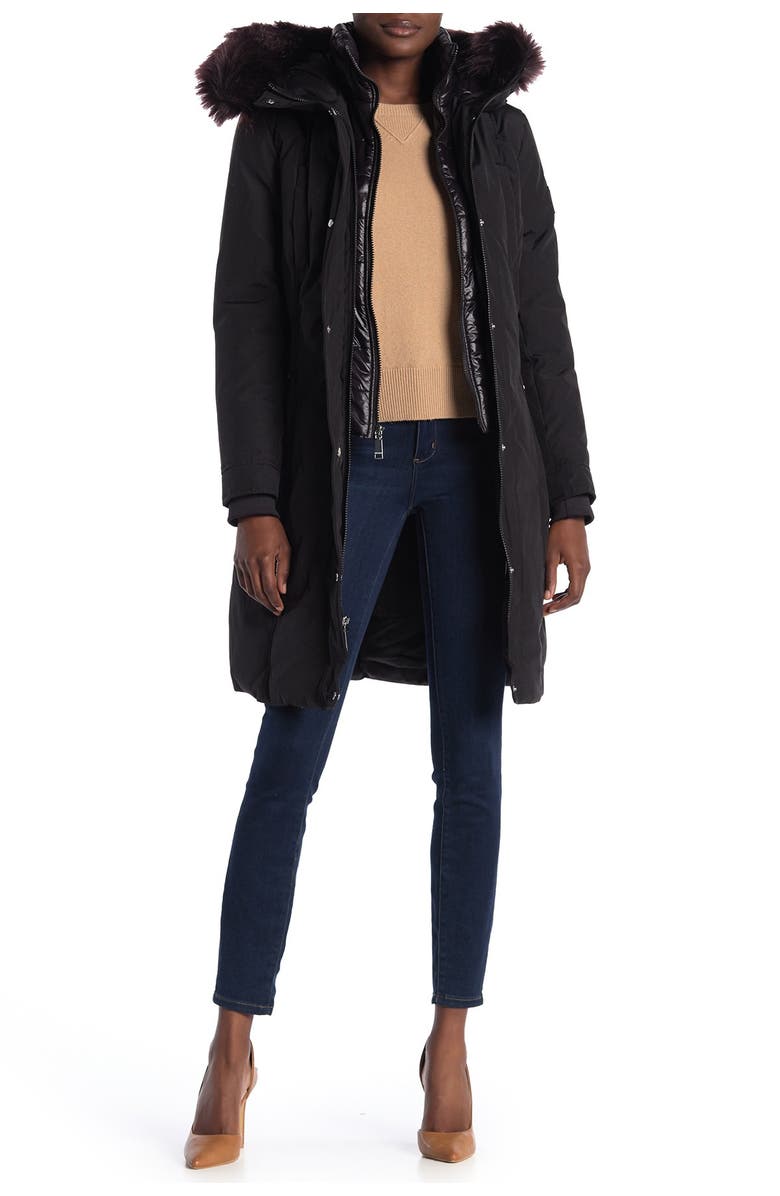 Nine West Removable Faux Fur Trimmed Hooded Parka, Main, color,