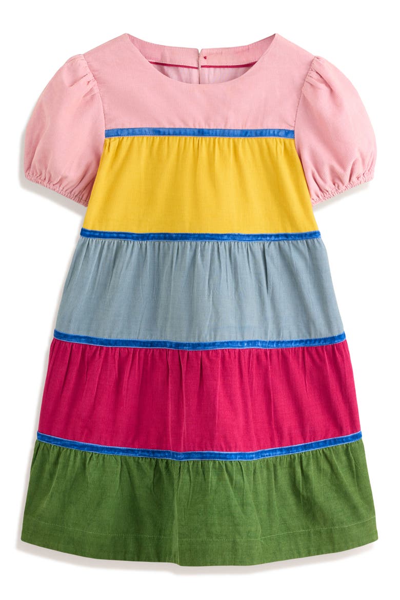 Kids' Colorblock Cotton Corduroy Tiered Dress, Main, color, PINK MULTI
