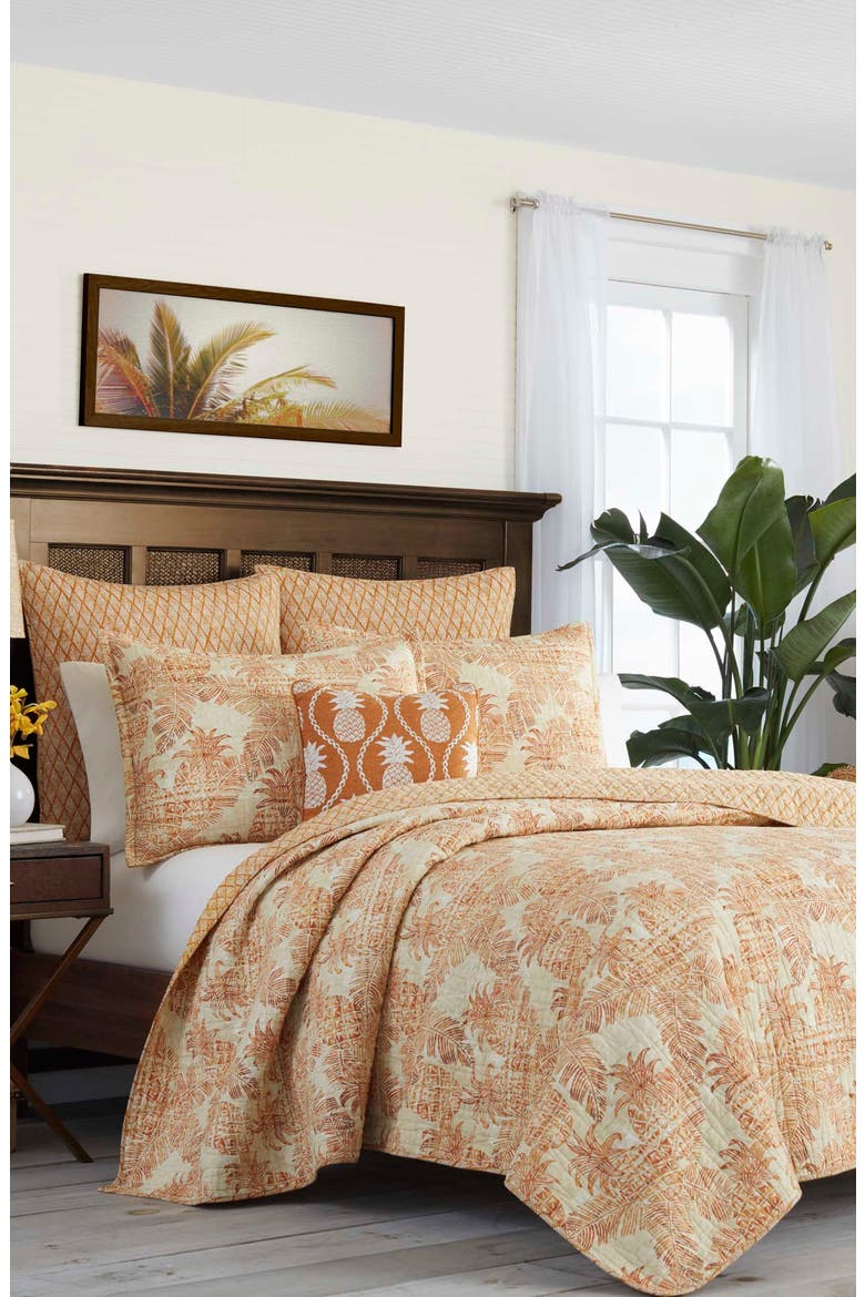 Batik Pineapple Quilted Accent Pillow, Alternate, color, CORAL