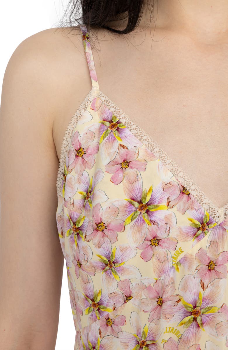 Zadig & Voltaire Ramelil Mirror Flowers Lace Trim Crepe Slipdress, Alternate, color, Pear