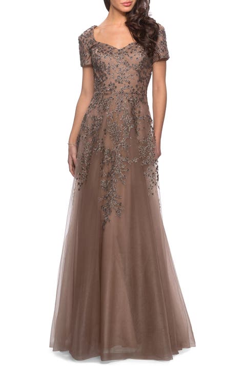 A-line Lace and Tulle Evening Dress with Beading