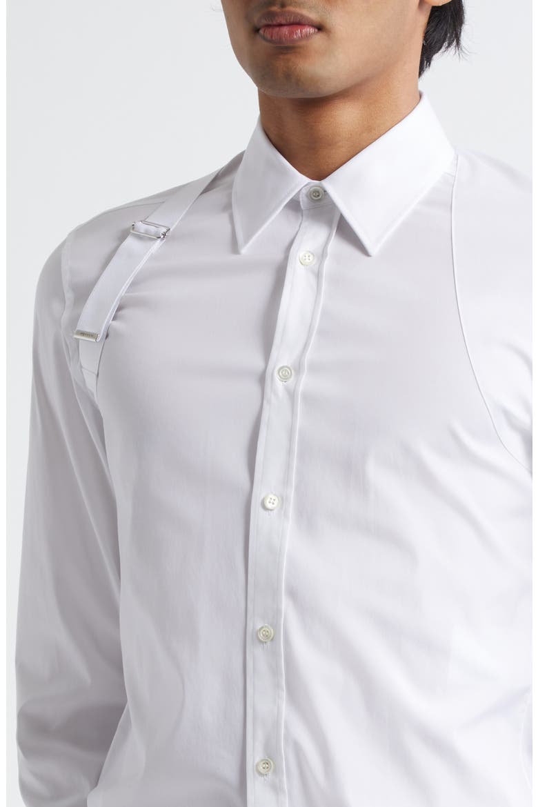 Logo Tape Harness Stretch Cotton Button-Up Shirt, Alternate, color, OPTICALWHITE