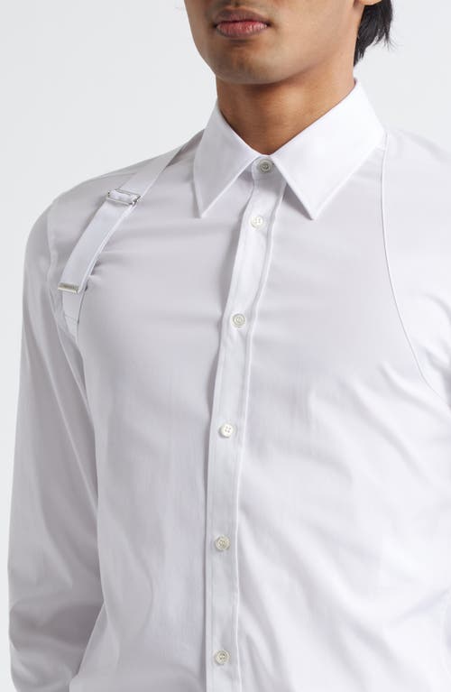 Shop Alexander Mcqueen Mcqueen Logo Tape Harness Stretch Cotton Button-up Shirt In Opticalwhite