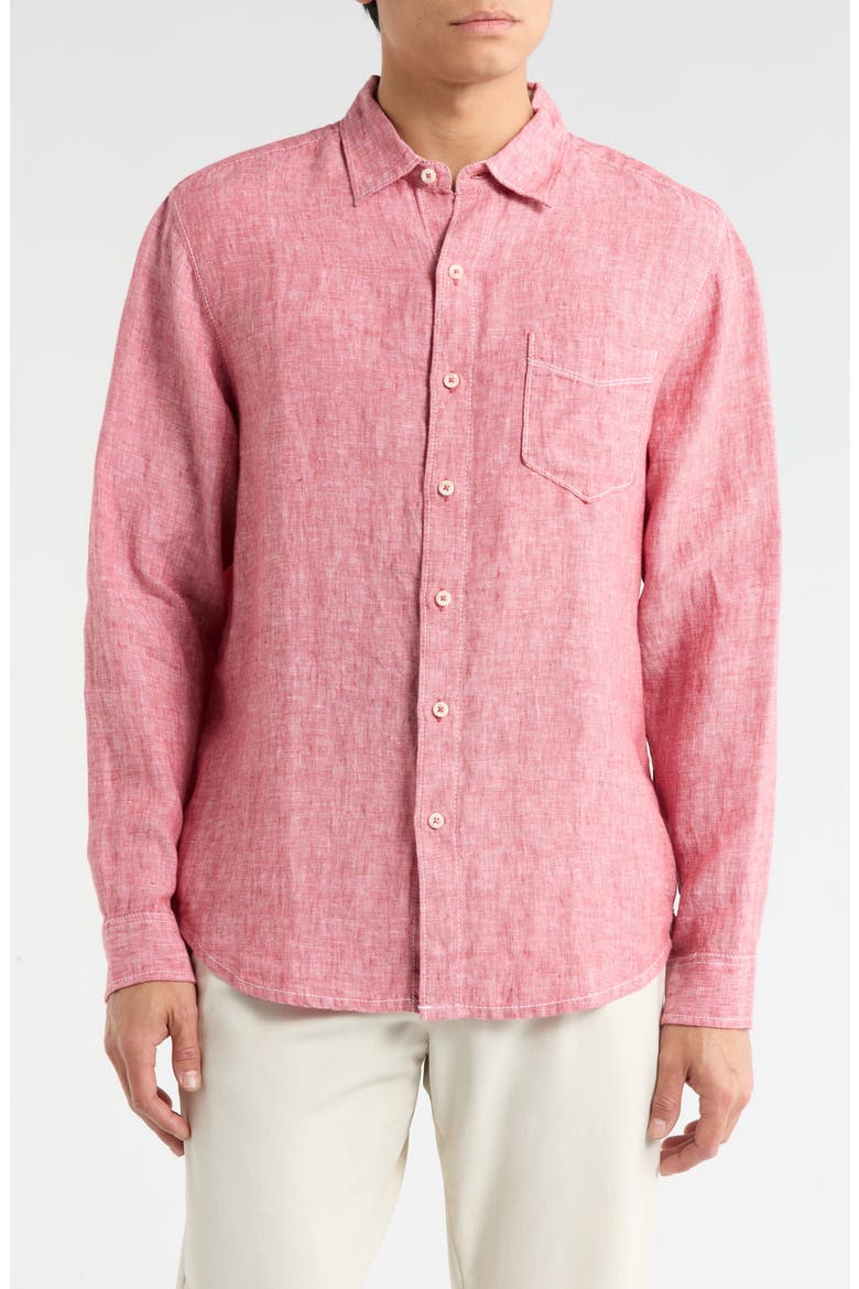New Party Breezer Linen Long Sleeve Button-Up Shirt, Main, color, WILD GERANIUM