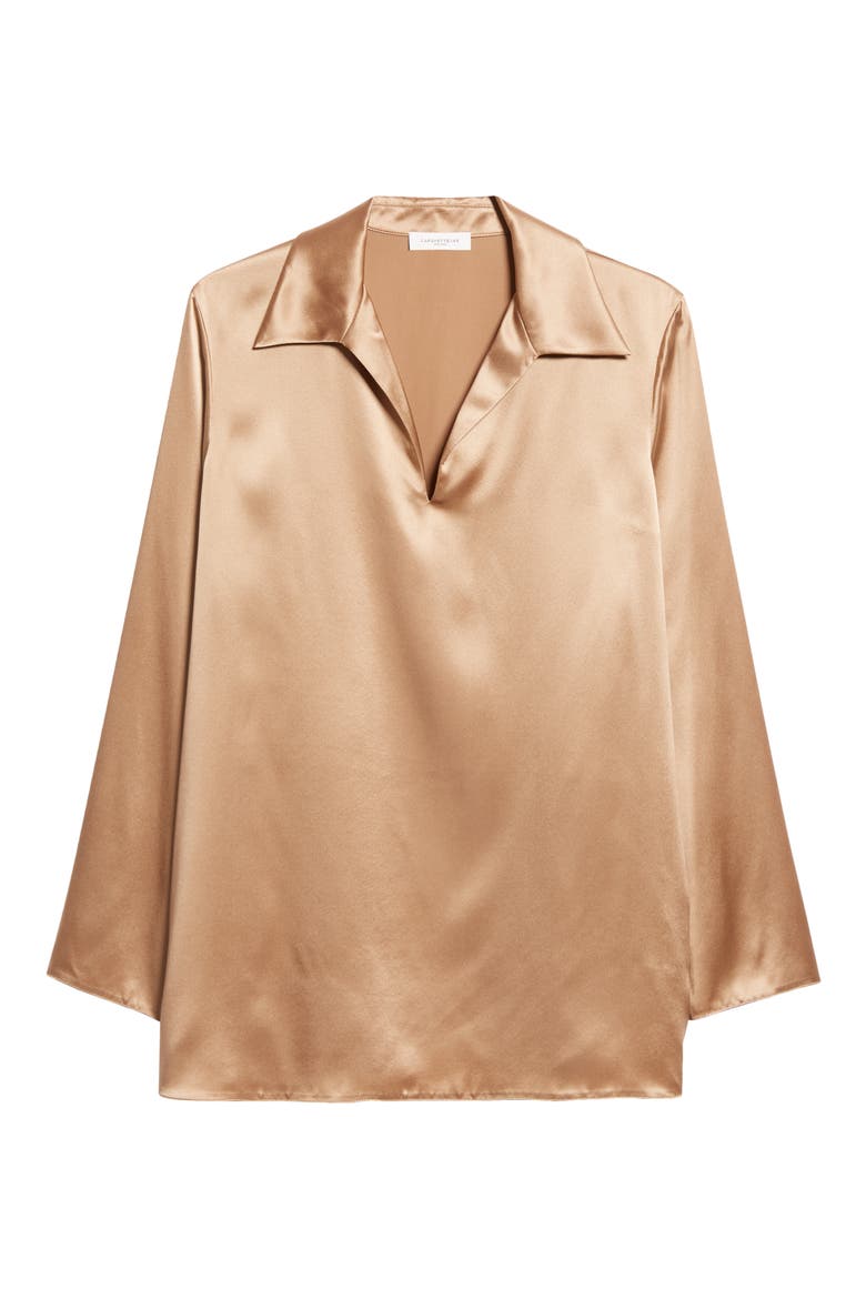 Silk Charmeuse Popover Top, Alternate, color, CAMEL