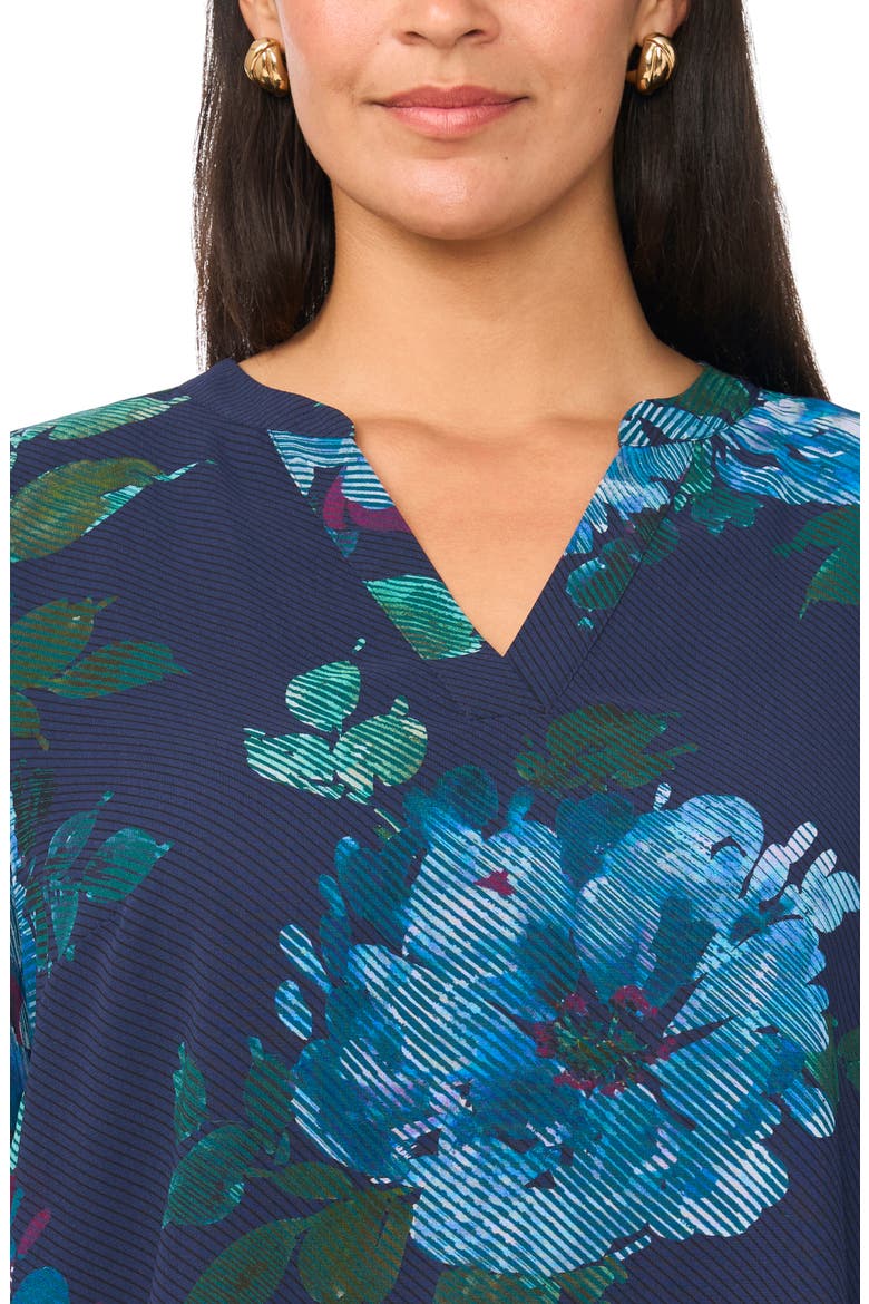 Floral Print Split Neck Top, Alternate, color, RICH NAVY