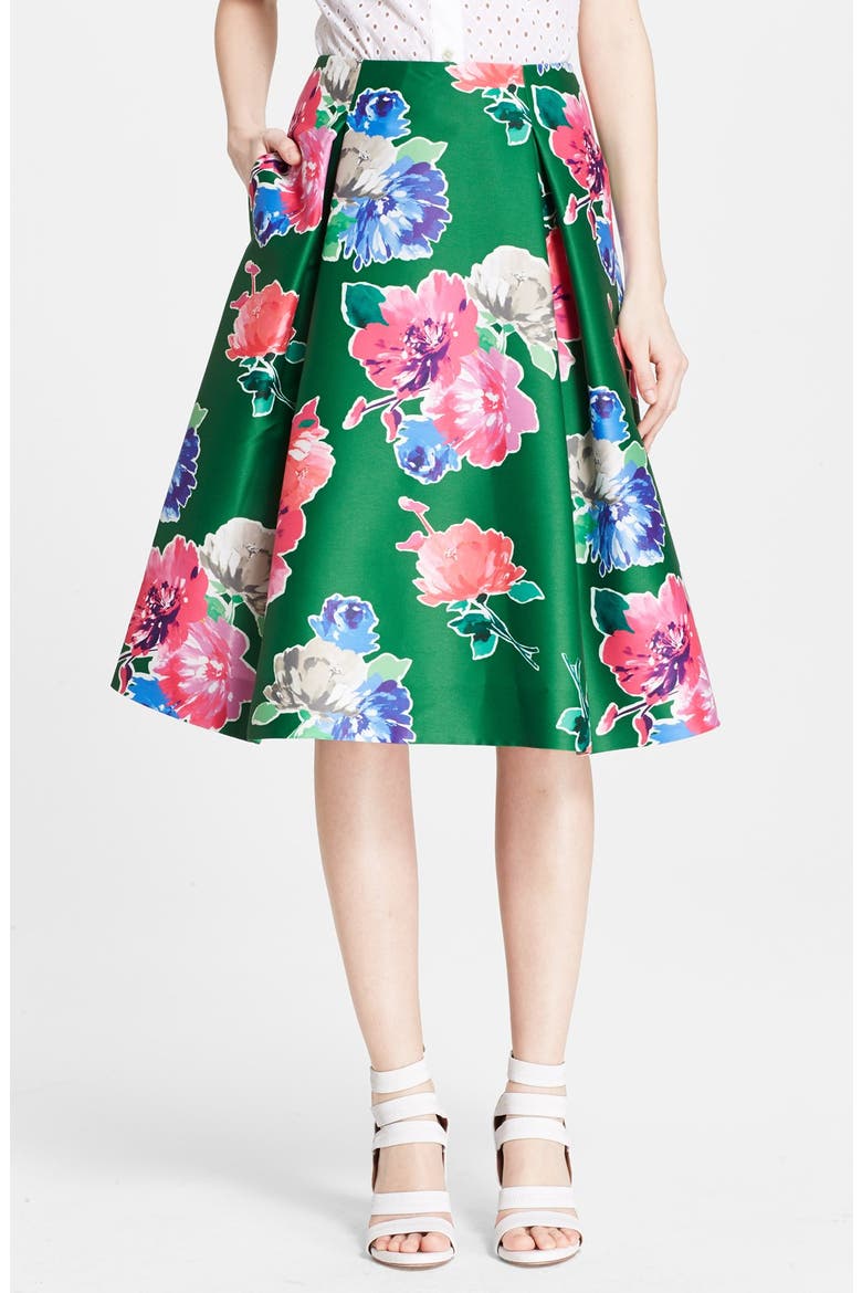 'lorella' floral print a-line skirt, Main, color, LUCKY GREEN