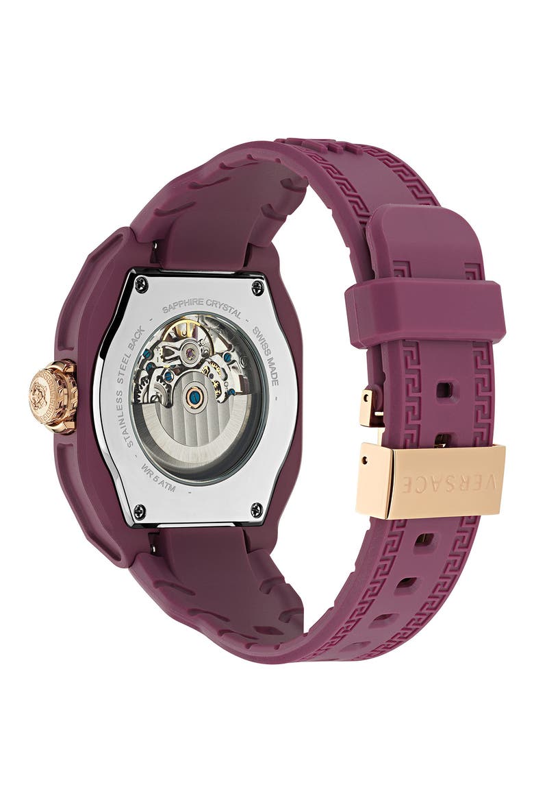 V-Legend Skeleton Recycled Polyurethane Strap Watch, 42mm, Alternate, color, BURGUNDY