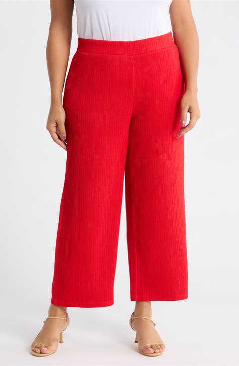 Crinkle Pull-On Ankle Wide Leg Pants (Plus)