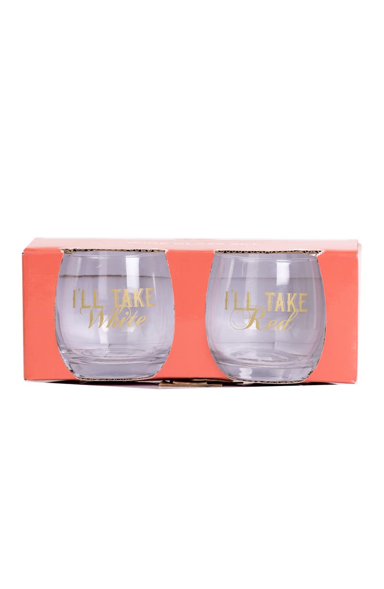 Totalee Gift I'll Take Red/White Mini Glasses Set of 2 Glass White 10 oz, Main, color, Clear