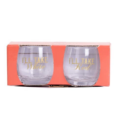 I'll Take Red/White Mini Glasses Set of 2 Glass White 10 oz