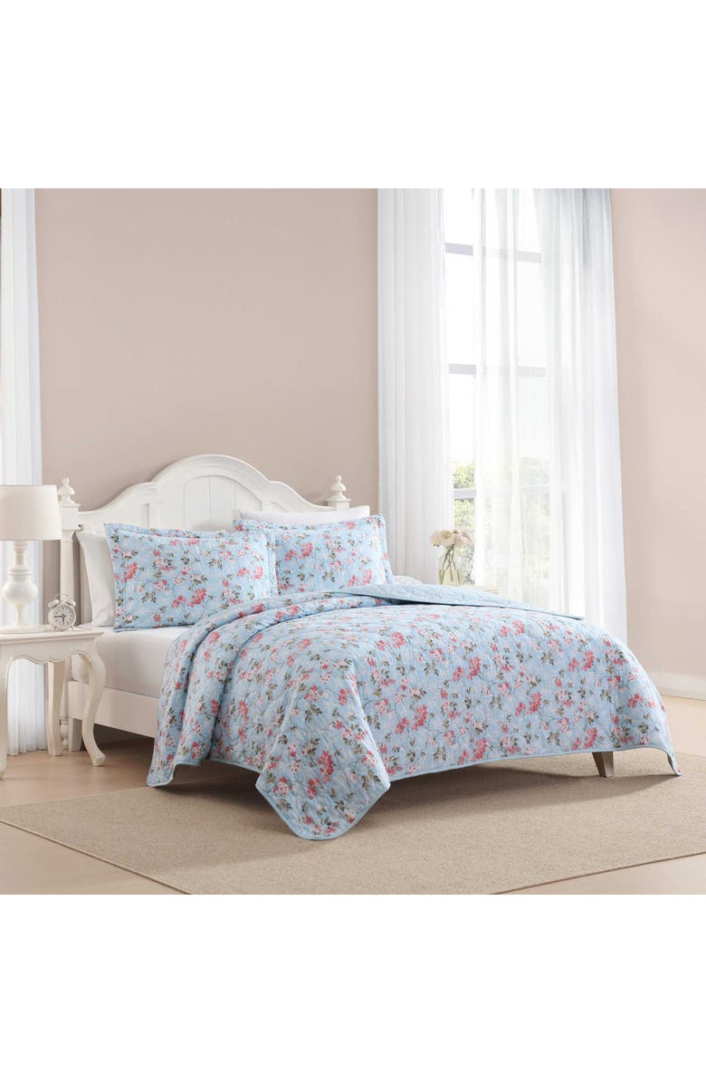 Laura Ashley Blissful Dream Cotton Quilt Set, Alternate, color, Light Pastel Blue