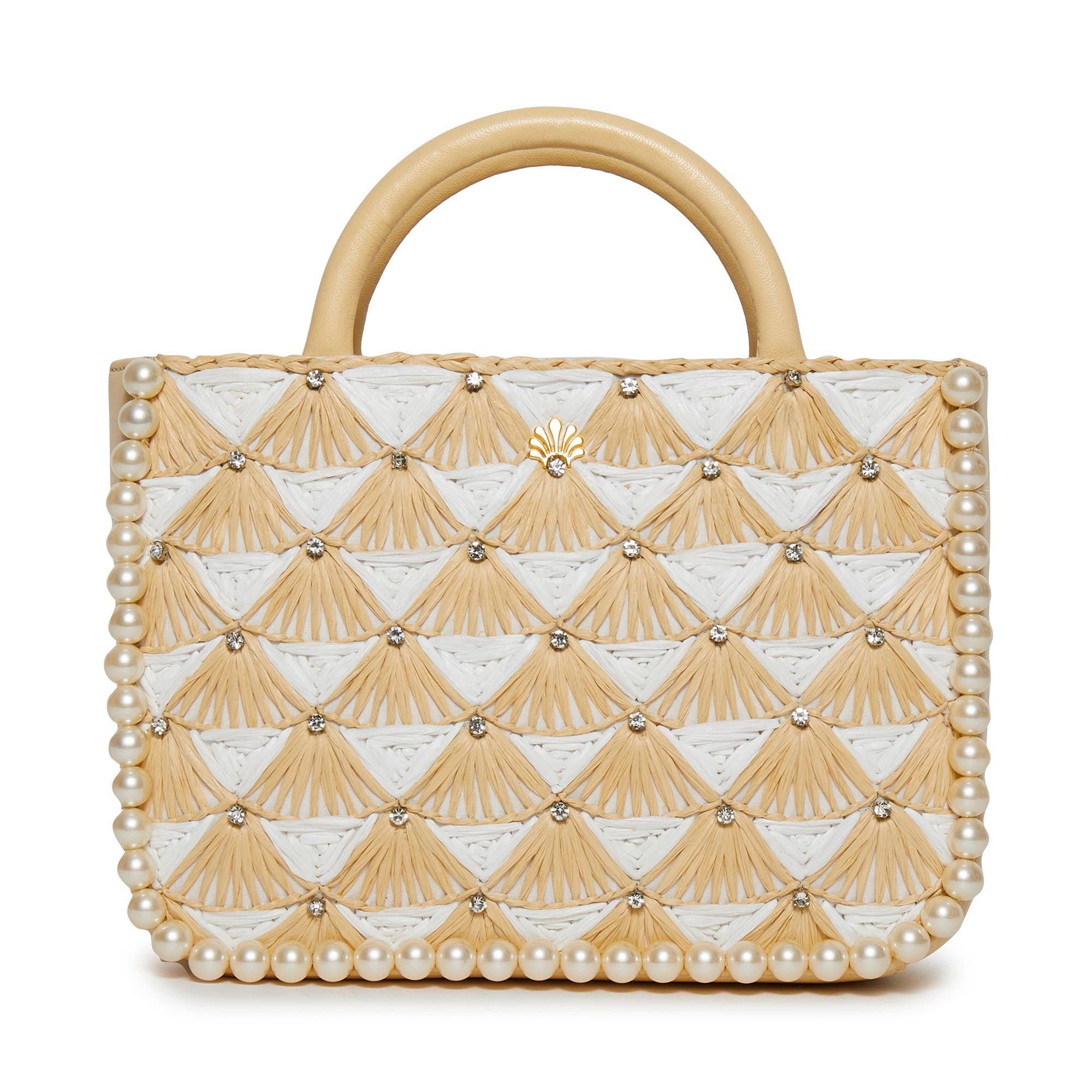 Lele Sadoughi Maya Crystal Fan Raffia Mini Tote, Main, color, Ivory Natural 999