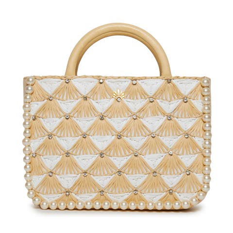 Maya Crystal Fan Raffia Mini Tote