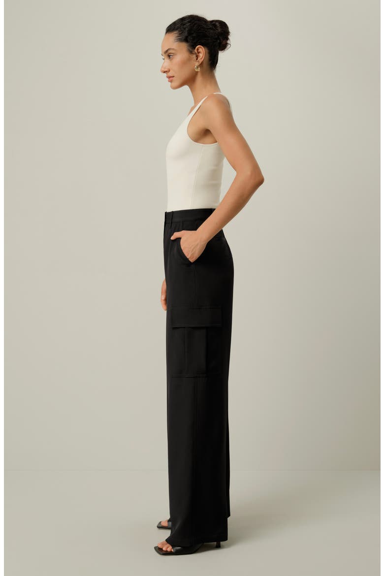 Women's Silk Crepe Cargo Pants, Alternate, color, Black