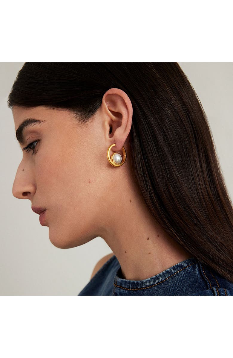 Dean Davidson Floating Cultured Pearl Hoop Earrings, Alternate, color, Pearl/ Gold