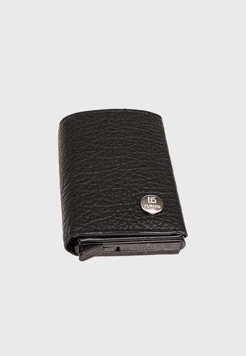 Furniq Uk Genuine Leather Venous Pattern Trifold Card Holder In Black