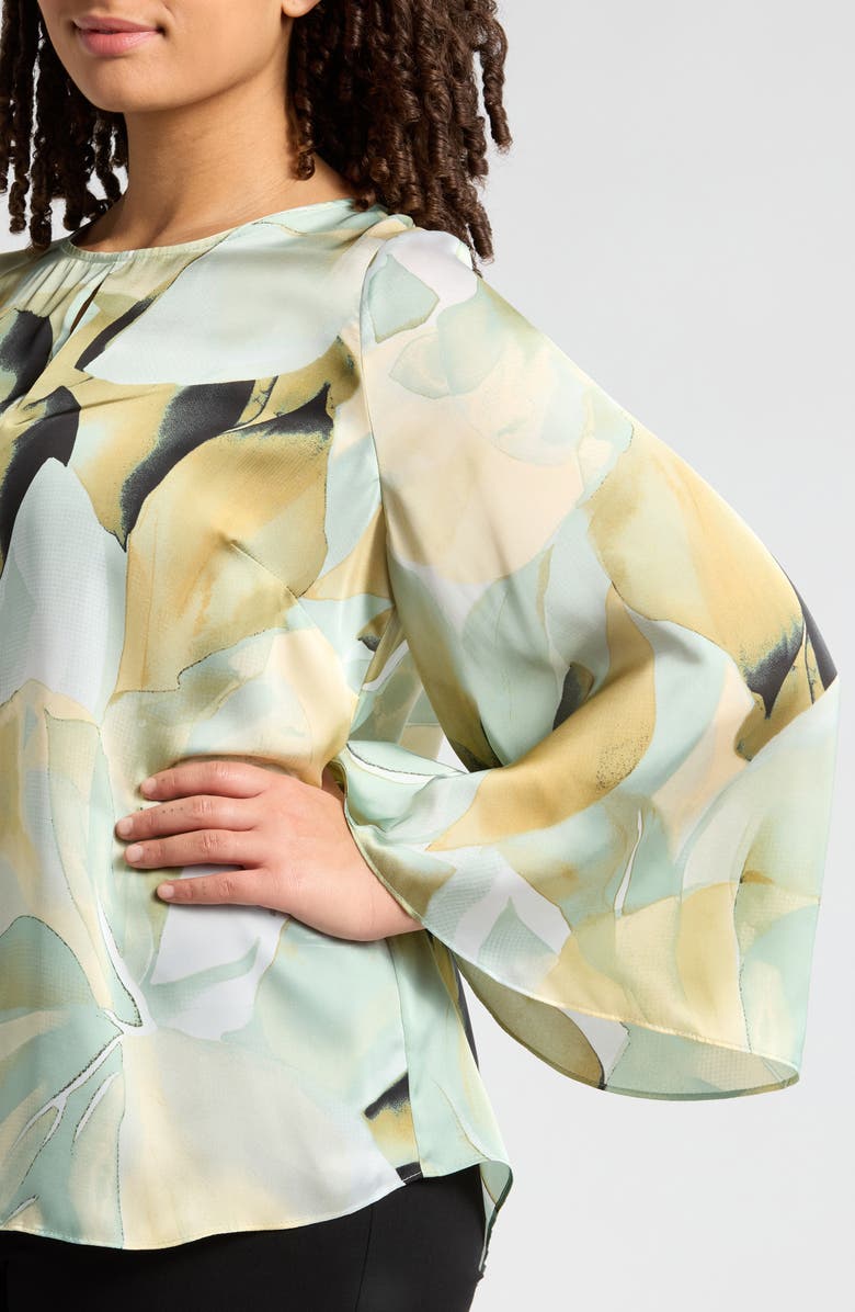 Anne Klein Abstract Print Flutter Bell Long Sleeve Top, Alternate, color, 