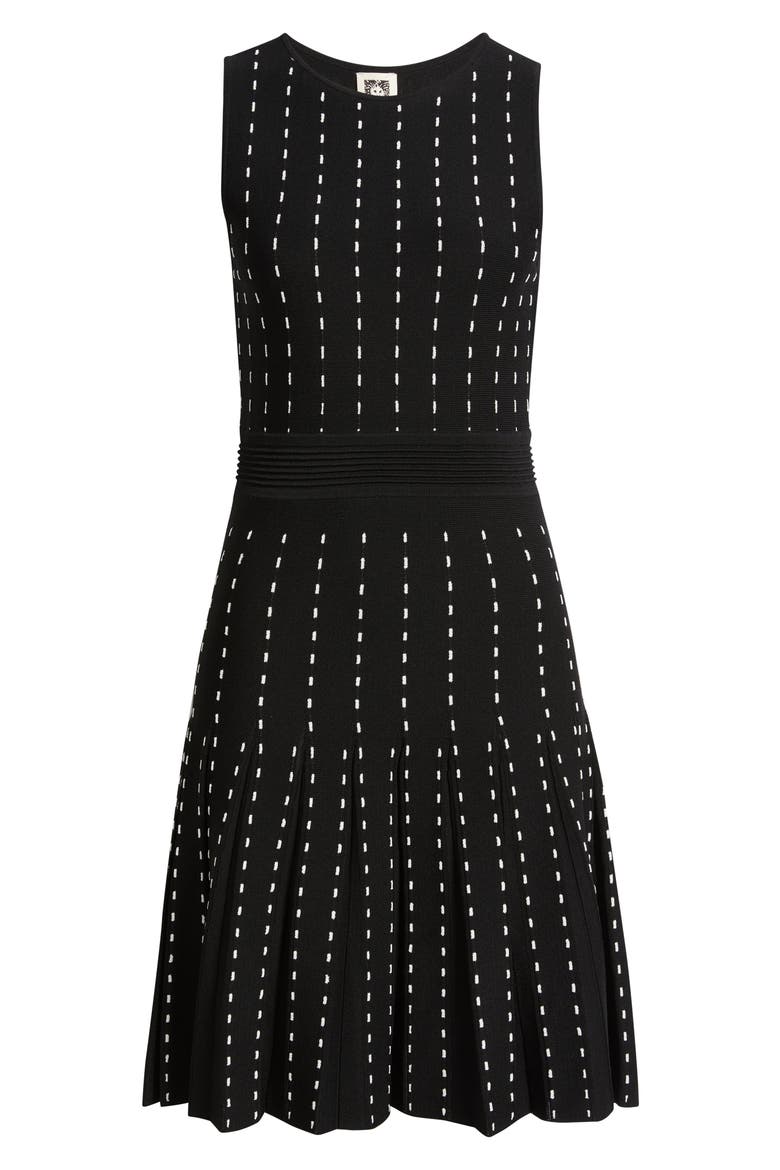 Stripe Pintuck Fit & Flare Dress, Alternate, color, ANNE BLACK/ WHITE DOVE