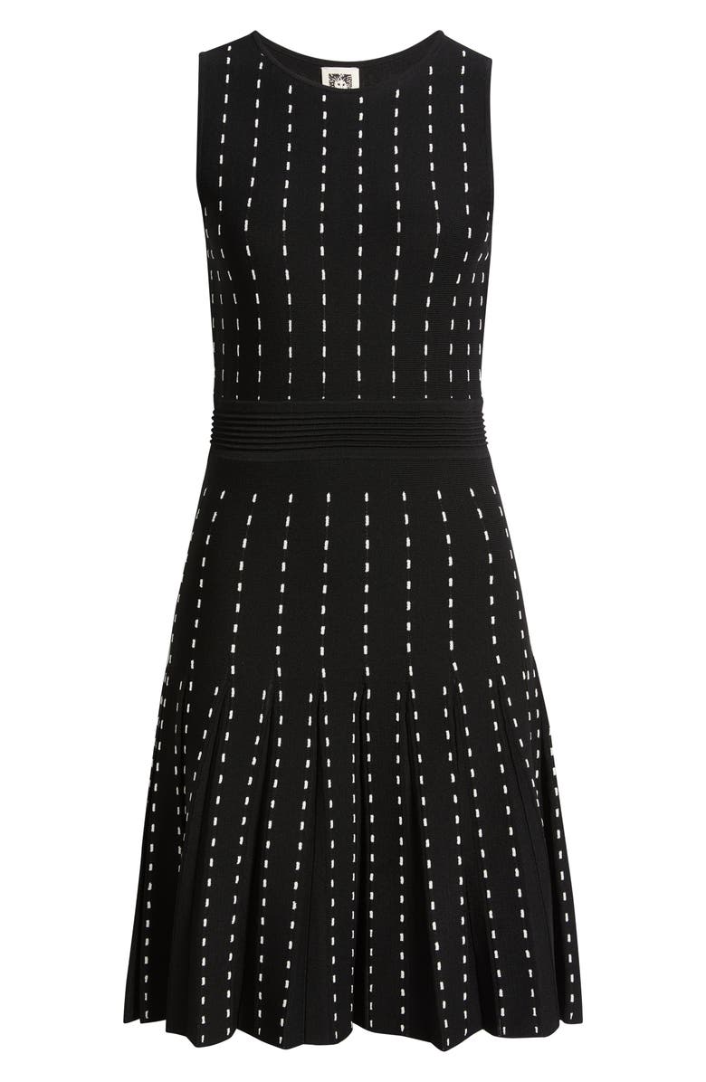 Anne Klein Stripe Pintuck Fit & Flare Dress, Alternate, color, Anne Black/ White Dove