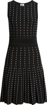 Anne Klein Stripe Pintuck Fit & Flare Dress