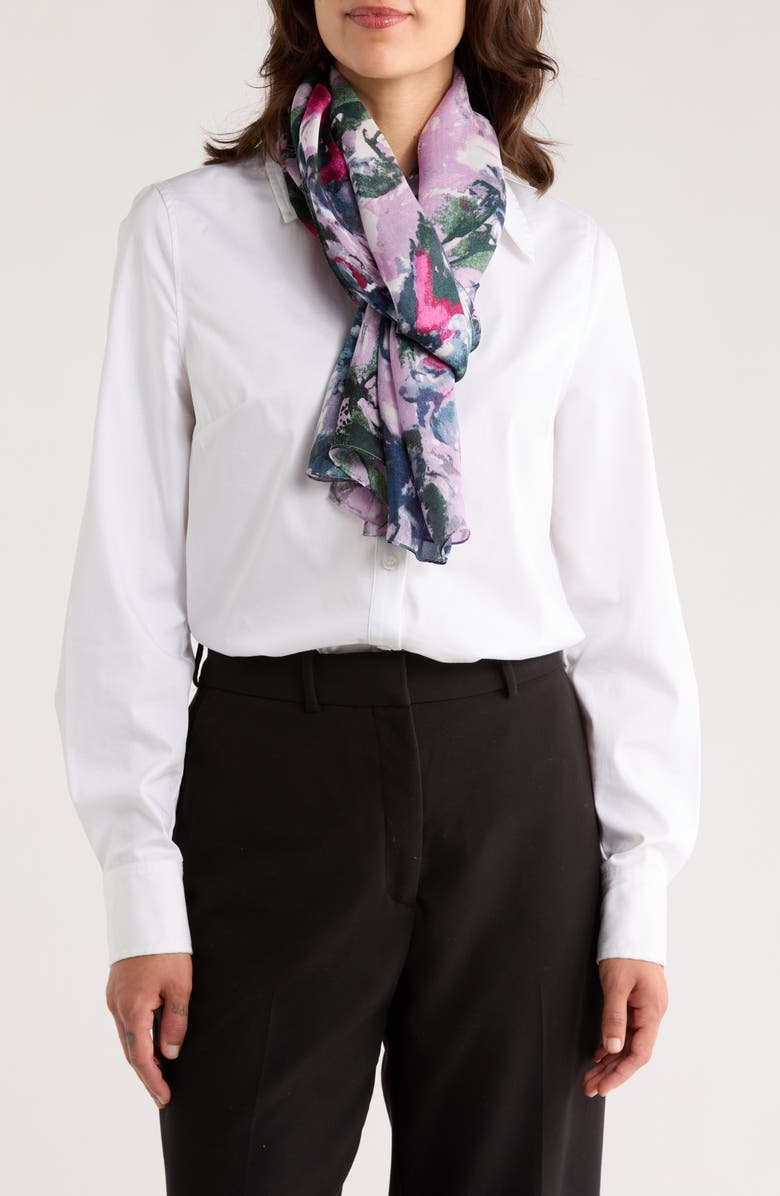 Vince Camuto Abstract Floral Silk Oblong Scarf, Main, color, Sea