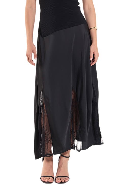 Lace Trim Satin Midi Skirt