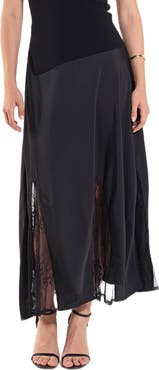 Endless Rose Lace Trim Satin Midi Skirt