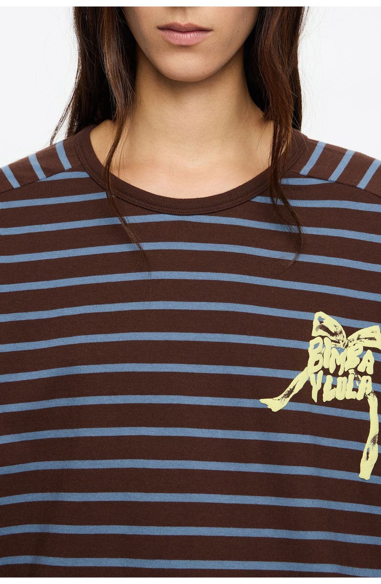Bimba y Lola Striped Logo Tie T-Shirt, Alternate, color, Dark Brown