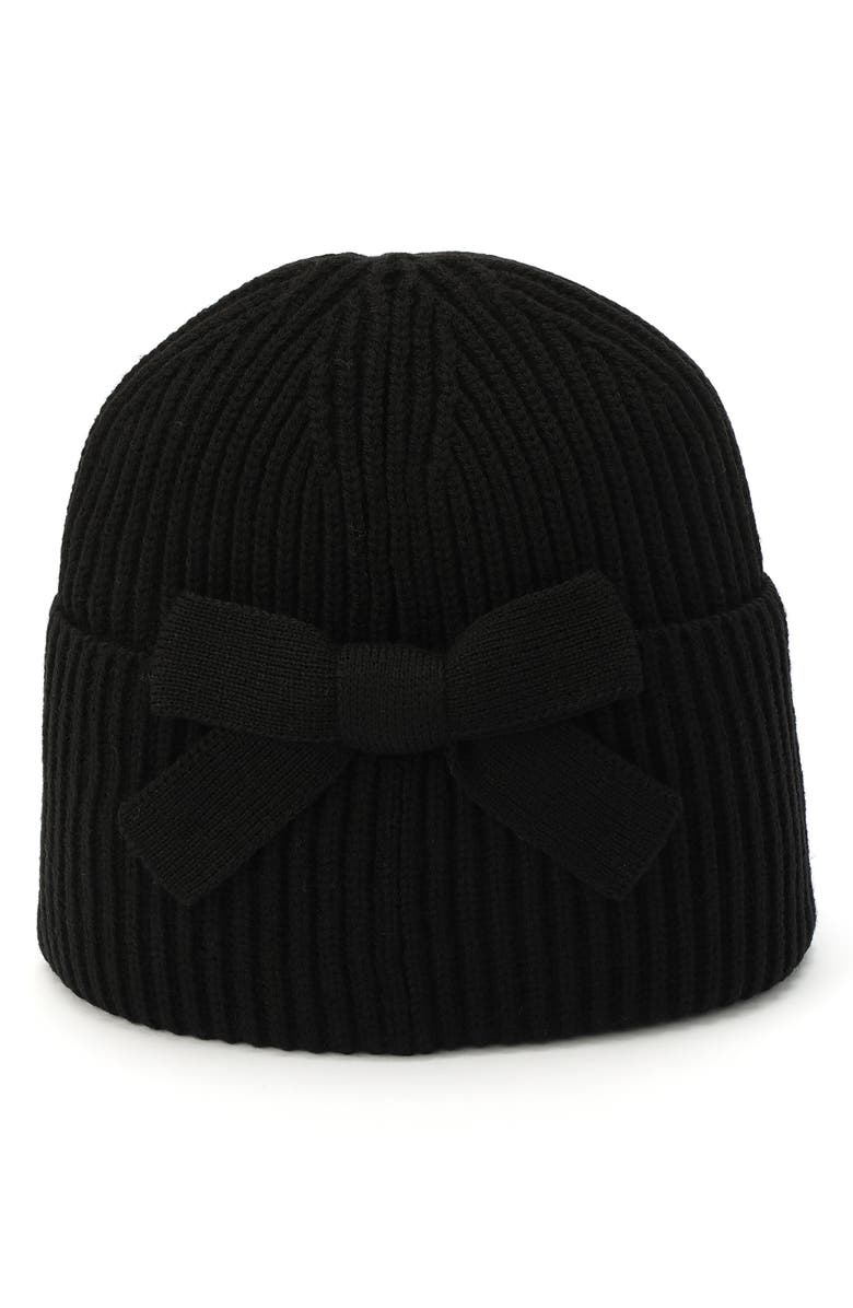 Kate Spade New York Bow Rib Beanie, Main, color, Black