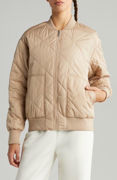 Zella Quilted Zip Bomber Jacket In Tan Taupe