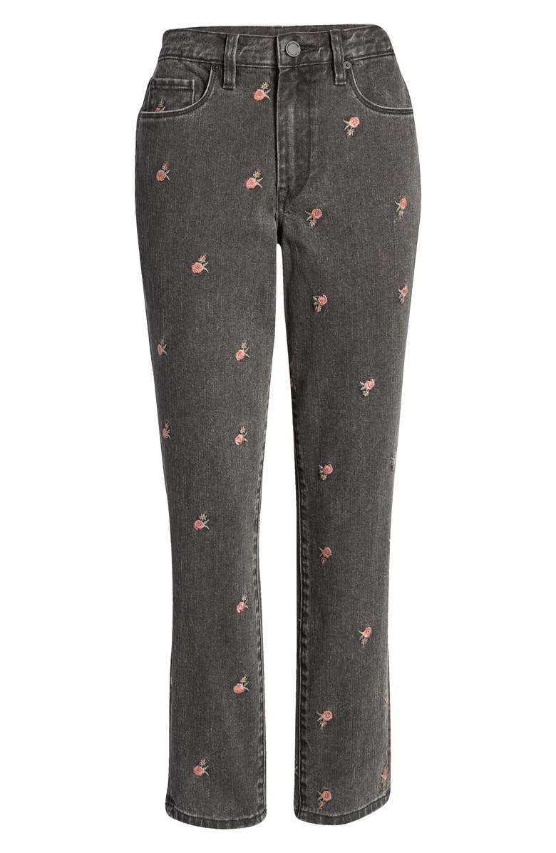 BLANKNYC Rosebud Embroidered High Waist Crop Slim Jeans, Alternate, color,