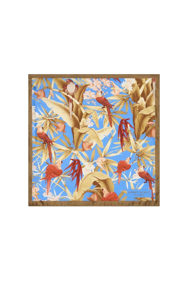 York Tropical Floral Pocket Square, Main, color, Brown/Blue, Brown Plaid