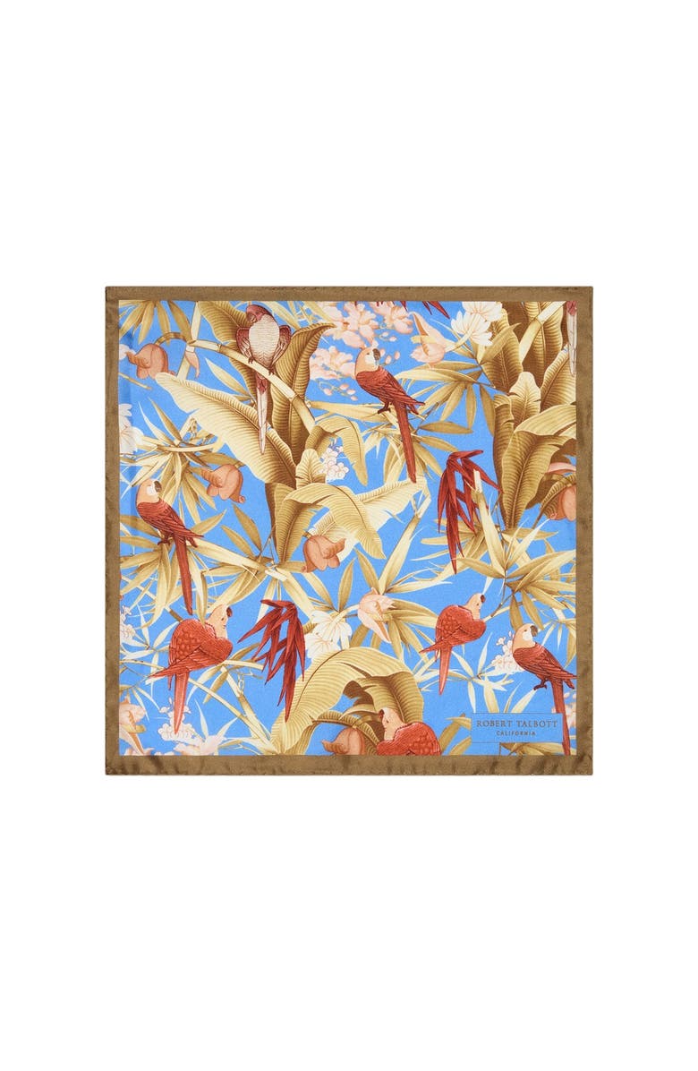 Robert Talbott York Tropical Floral Pocket Square, Main, color, Brown/Blue, Brown Plaid
