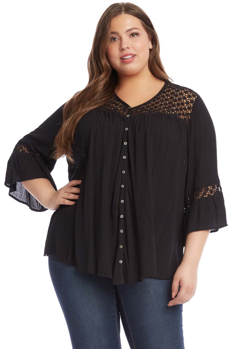Lace Inset Blouse, Alternate, color, BLK