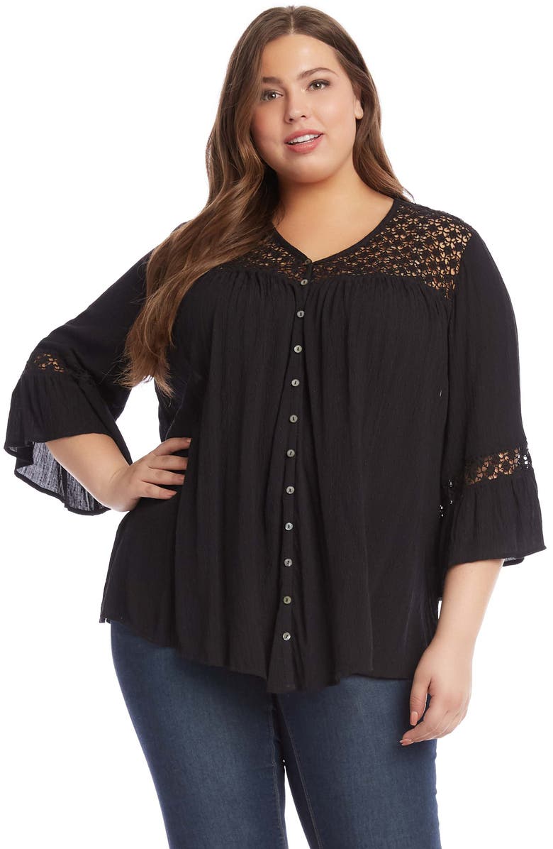 Karen Kane Lace Inset Blouse, Alternate, color, 