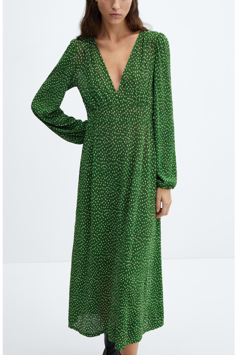 Polka Dot Long Sleeve Midi Dress, Alternate, color, GREEN