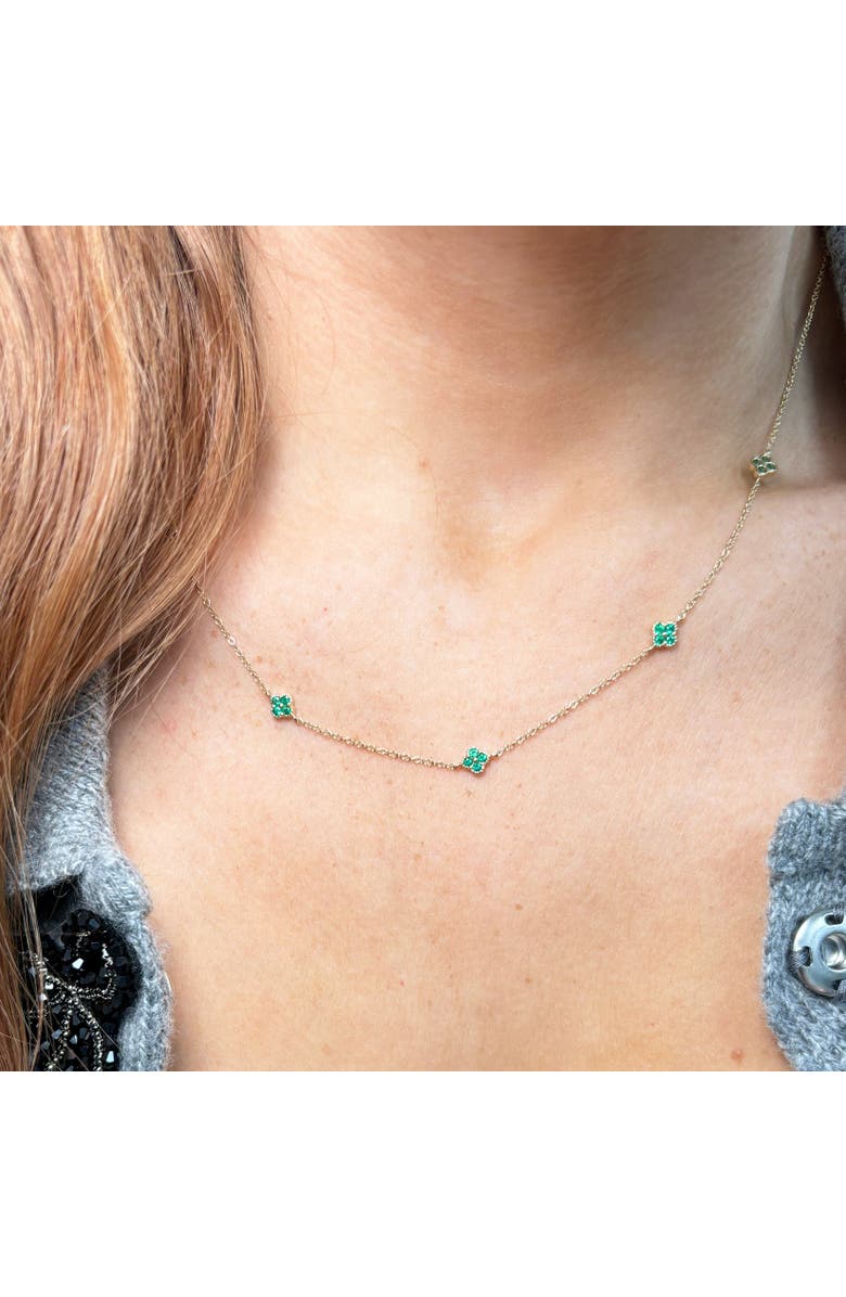 The Lovery Fine Jewelry Emerald Clover Station Necklace, Alternate, color, Emerald