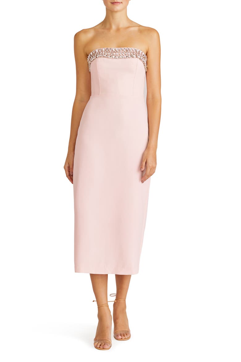 Milana Strapless Midi Cocktail Dress, Main, color, PEARL PINK