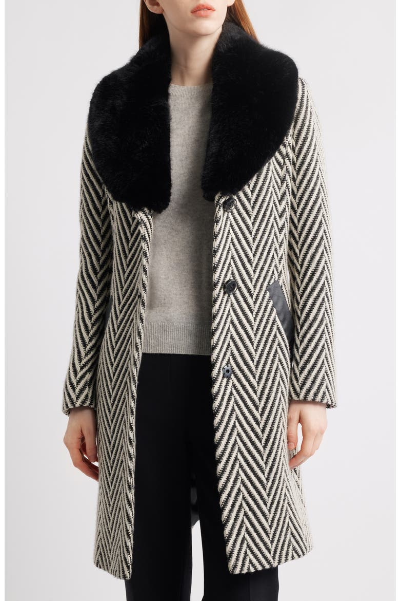 Herringbone Coat with Faux Fur Collar, Alternate, color, JUMBO HERRINGBONE