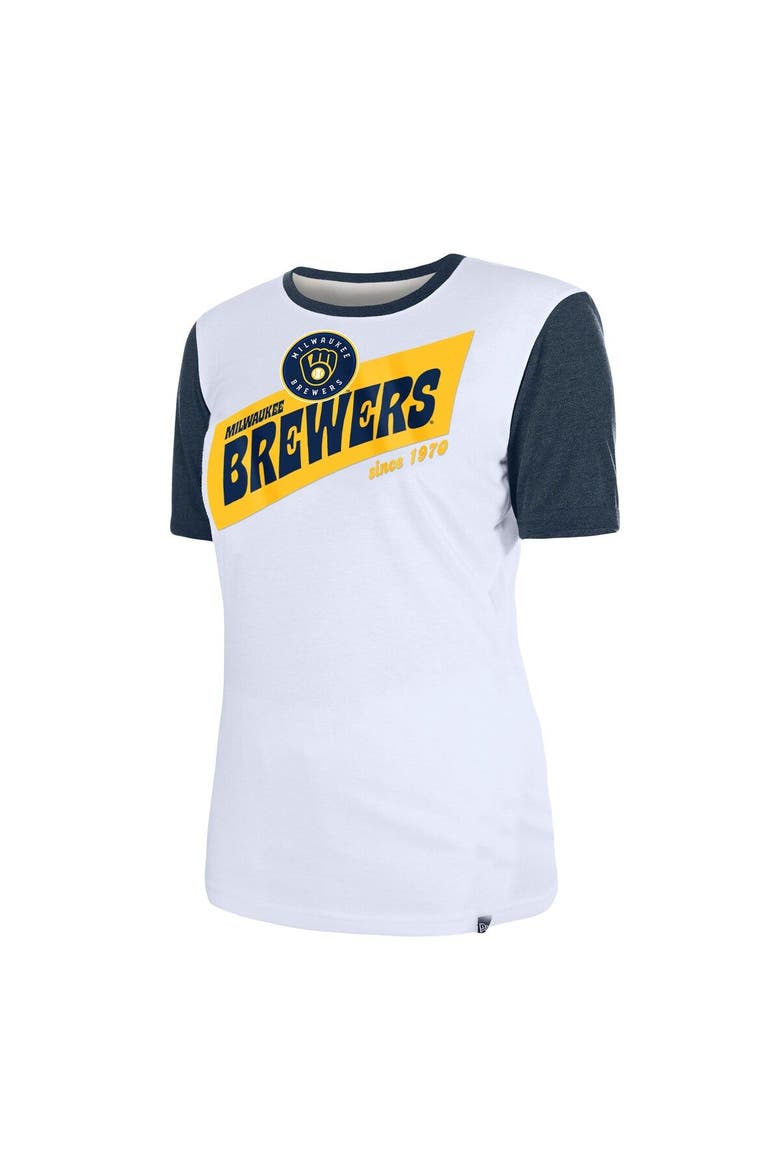 Women's New Era White Milwaukee Brewers Colorblock T-Shirt, Alternate, color, White