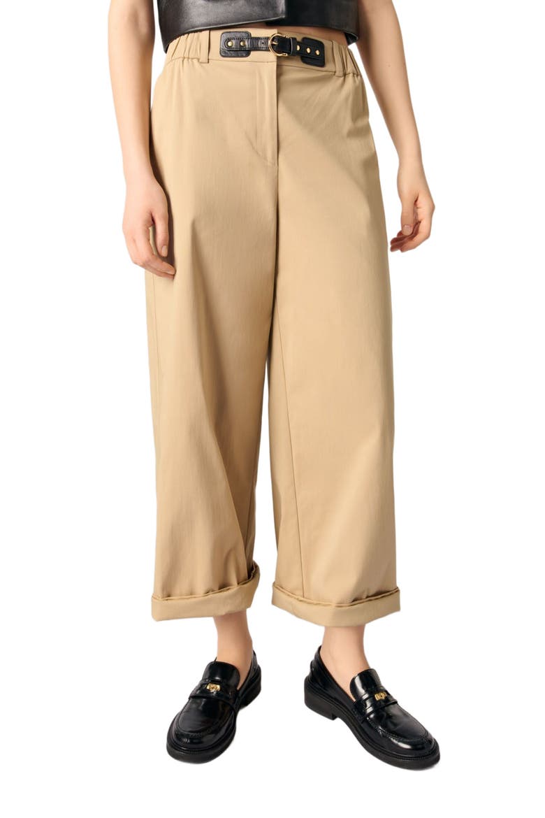Wide-leg cotton pants, Main, color, Beige light