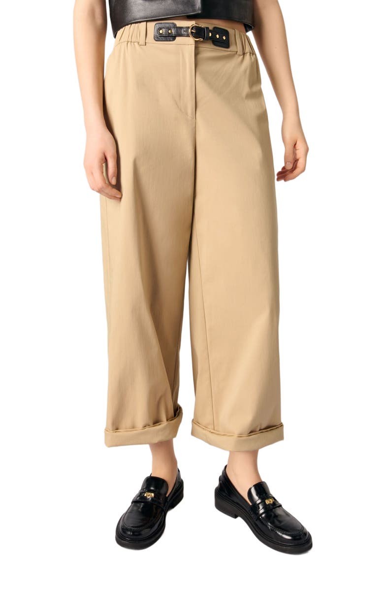 maje Wide-leg cotton pants, Main, color, Beige Light